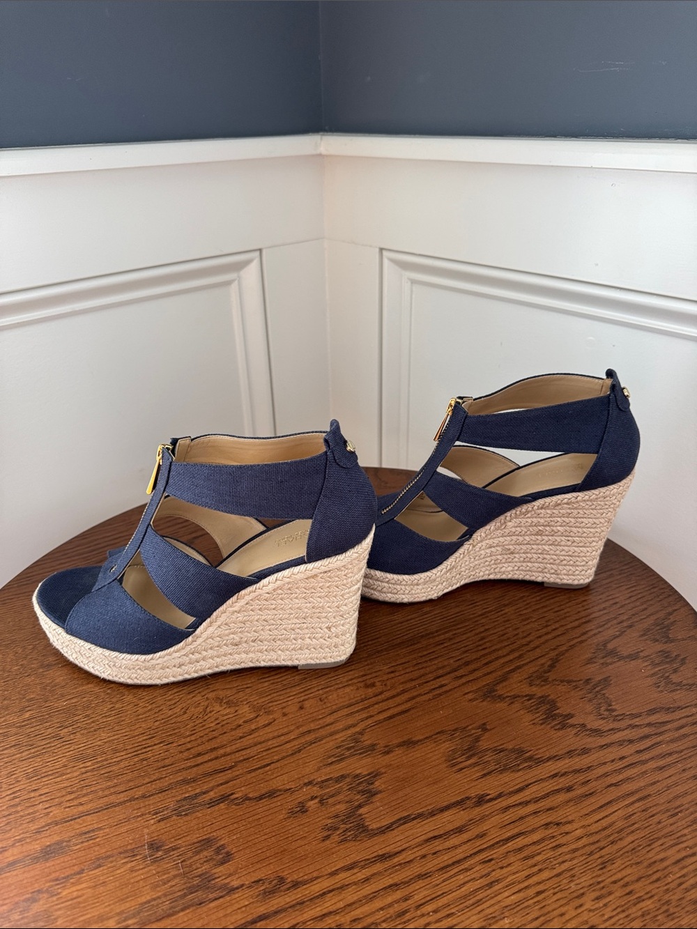 MICHAEL Michael Kors Navy Espadrille Wedge Sandals - Picture 5 of 6